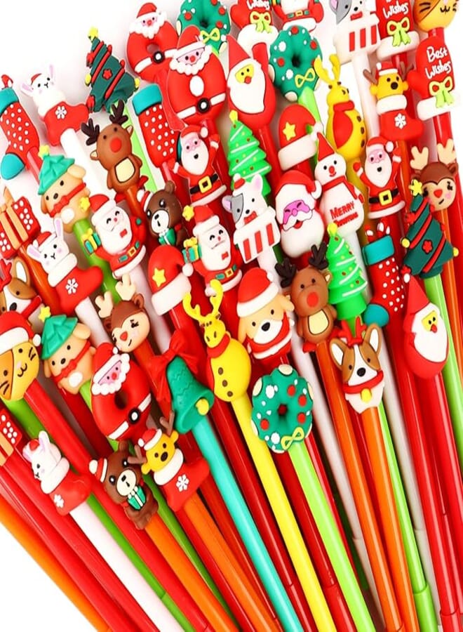 Mluchee 50Pack Christmas Pens Bulk Gel Ink Winter Themed Parties Cute Cartoon Pens Xmas Tree Claus Snowmans Reindeers Pen For Holiday Party Favors Office, 25 Styles